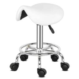 FLAVORA Adjustable Rolling PU Leather Salon Stool in White - thumbnail 2