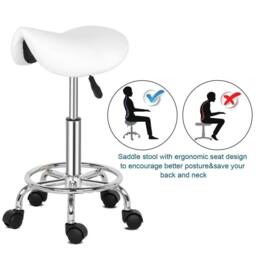 FLAVORA Adjustable Rolling PU Leather Salon Stool in White - thumbnail 4