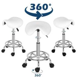 FLAVORA Adjustable Rolling PU Leather Salon Stool in White - thumbnail 3