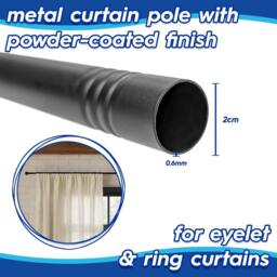 Harbour Housewares Extendable Metal Ball Curtain Pole Kit - 77 to 250cm in Black - thumbnail 6