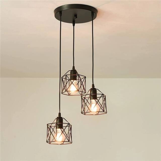 EONLION Vintage 3-Lights Industrial Flush Mount Pendant Lights E27 Fixture in Black - image 1