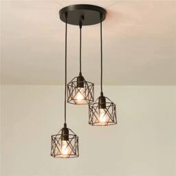 EONLION Vintage 3-Lights Industrial Flush Mount Pendant Lights E27 Fixture in Black - thumbnail 1