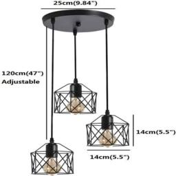 EONLION Vintage 3-Lights Industrial Flush Mount Pendant Lights E27 Fixture in Black - thumbnail 2