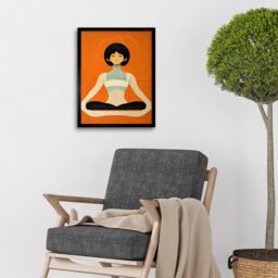 "Artery8 Wall Art Print Peaceful Japanese Woman In Yoga Pose Orange Black Quirky Art Framed - Size: W12"" x H16""" - thumbnail 2