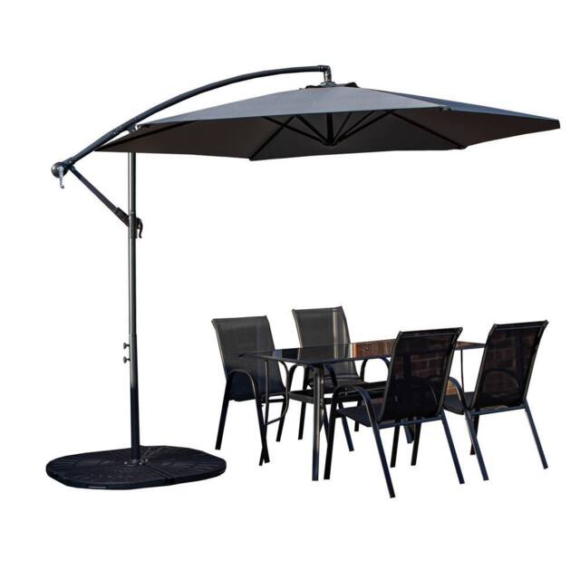 Samuel Alexander 6 Person Rectangular Glass Top Garden Dining Table Chairs With Grey Banana Parasol & Base - image 1