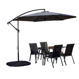 Samuel Alexander 6 Person Rectangular Glass Top Garden Dining Table Chairs With Grey Banana Parasol & Base - thumbnail 1