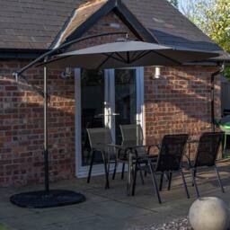 Samuel Alexander 6 Person Rectangular Glass Top Garden Dining Table Chairs With Grey Banana Parasol & Base - thumbnail 2
