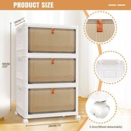 EONLION 3Tier Plastic Storage Drawers Box Tower in White - Size: 500mm - thumbnail 2