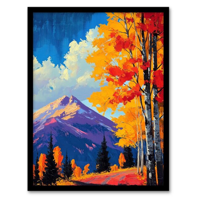 "Artery8 Denali Autumn Forest Alaska Mountain Landscape Framed Art Print in Orange - Size: W12"" x H16""" - image 1