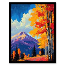"Artery8 Denali Autumn Forest Alaska Mountain Landscape Framed Art Print in Orange - Size: W12"" x H16""" - thumbnail 1