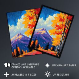 "Artery8 Denali Autumn Forest Alaska Mountain Landscape Framed Art Print in Orange - Size: W12"" x H16""" - thumbnail 2
