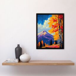"Artery8 Denali Autumn Forest Alaska Mountain Landscape Framed Art Print in Orange - Size: W12"" x H16""" - thumbnail 4