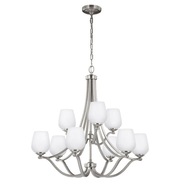 Loops 9 Bulb Chandelier Hanging Pendant LIght Satin Nickel LED E27 60W Bulb in Metallics