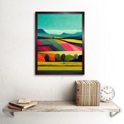 "Artery8 Wall Art Print Colourful Bright Countryside Fields Landscape Painting Art Framed in Brown - Size: W12"" x H16""" - thumbnail 2