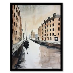 "Artery8 Sailboat Sailing in Quiet Canal Watercolour Framed Wall Art in Grey - Size: W12"" x H16""" - thumbnail 1