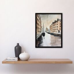 "Artery8 Sailboat Sailing in Quiet Canal Watercolour Framed Wall Art in Grey - Size: W12"" x H16""" - thumbnail 4