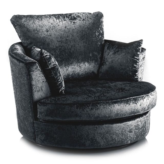 Furnishings For Less UK Crystal Crushed Velvet Swivel Chair 360 Rotation Foam Single Seater in Black - image 1