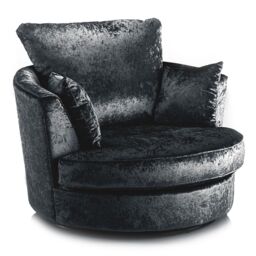 Furnishings For Less UK Crystal Crushed Velvet Swivel Chair 360 Rotation Foam Single Seater in Black - thumbnail 1