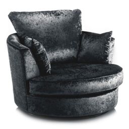 Furnishings For Less UK Crystal Crushed Velvet Swivel Chair 360 Rotation Foam Single Seater in Black - thumbnail 2