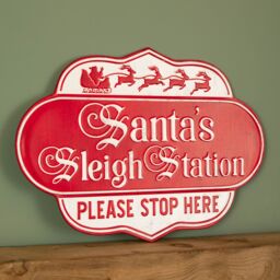 Samuel Alexander 51cm Red & White Metal Christmas Santa Sleigh Station Sign - thumbnail 2