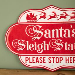 Samuel Alexander 51cm Red & White Metal Christmas Santa Sleigh Station Sign - thumbnail 5