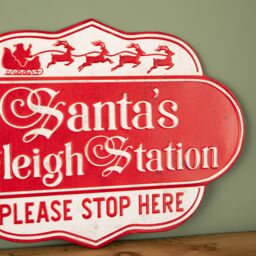 Samuel Alexander 51cm Red & White Metal Christmas Santa Sleigh Station Sign - thumbnail 6