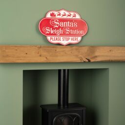 Samuel Alexander 51cm Red & White Metal Christmas Santa Sleigh Station Sign - thumbnail 3