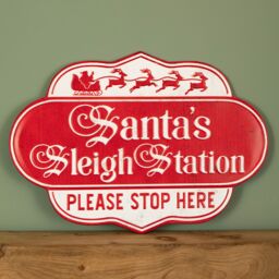 Samuel Alexander 51cm Red & White Metal Christmas Santa Sleigh Station Sign - thumbnail 1