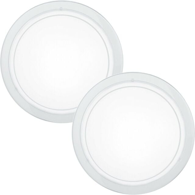 Loops 2 PACK Wall Flush Ceiling Light White Shade White Clear Glass Painted E27 1x60W - image 1