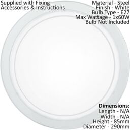 Loops 2 PACK Wall Flush Ceiling Light White Shade White Clear Glass Painted E27 1x60W - thumbnail 2