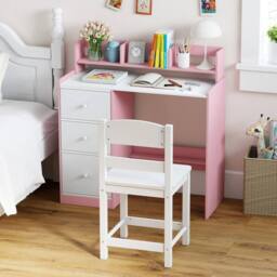 VOGREX Wooden Kids Study Desk & Chair Set in Pink - thumbnail 1