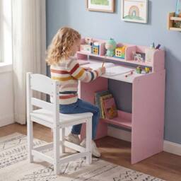 VOGREX Wooden Kids Study Desk & Chair Set in Pink - thumbnail 3