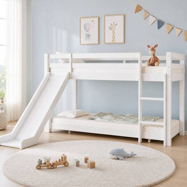 STILVORA Bed Frame 3ft Single with Slide White - Size: Junior - image 1