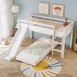STILVORA Bed Frame 3ft Single with Slide White - Size: Junior - thumbnail 3