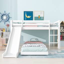 STILVORA Bed Frame 3ft Single with Slide White - Size: Junior - thumbnail 2