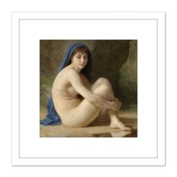 Artery8 William Adolphe Bouguereau Seated Nude 1884 Painting 8X8 Inch Square Wooden Framed Wall Art Print Picture with Mount in White - thumbnail 1