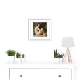 Artery8 William Adolphe Bouguereau Seated Nude 1884 Painting 8X8 Inch Square Wooden Framed Wall Art Print Picture with Mount in White - thumbnail 2