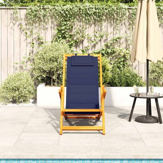 Berkfield Home Beautiful Folding Beach Chair with Armrests Blue Acacia Wood & Te - image 1