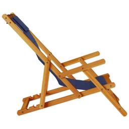 Berkfield Home Beautiful Folding Beach Chair with Armrests Blue Acacia Wood & Te - thumbnail 6