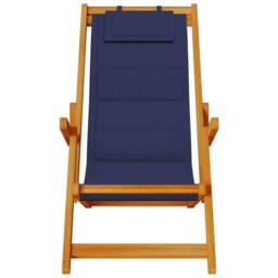 Berkfield Home Beautiful Folding Beach Chair with Armrests Blue Acacia Wood & Te - thumbnail 5