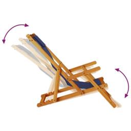 Berkfield Home Beautiful Folding Beach Chair with Armrests Blue Acacia Wood & Te - thumbnail 8