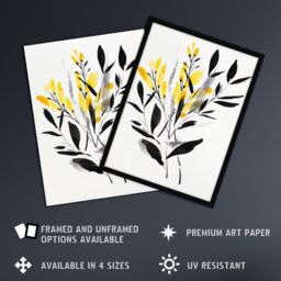 "Artery8 Abstract Botanical Yellow Black Leaves Fronds Wall Art Print - Size: W12"" x H16""" - thumbnail 2