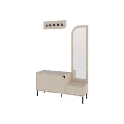 Decortie 'Mila' Coat Stand Set Full-Length Mirror Shoe Cabinet 5 Hooks in Beige - Size: 3 Pack - thumbnail 2