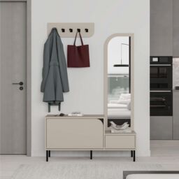 Decortie 'Mila' Coat Stand Set Full-Length Mirror Shoe Cabinet 5 Hooks in Beige - Size: 3 Pack - thumbnail 5