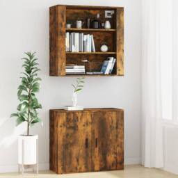 Berkfield Home Wall Cabinet Smoked Oak 80x33x80 cm Engineered Wood in Brown - Size: 80 x 33 x 80 cm - thumbnail 7