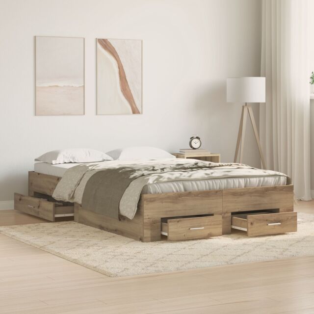 Berkfield Home Bed Frame with Drawers Artisan Oak 120x200 cm Engineered Wood in Brown