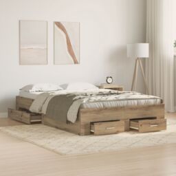 Berkfield Home Bed Frame with Drawers Artisan Oak 120x200 cm Engineered Wood in Brown - thumbnail 1
