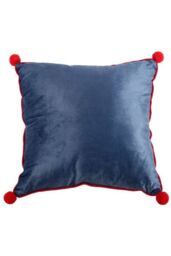 KDMD 35cm Square Gnome Print Cushion with Pom Poms in Blue - thumbnail 2