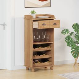 Berkfield Home Wine Cabinet ASKIM with 12 Bottle Holders Honey Brown Solid Wood Pine - thumbnail 4