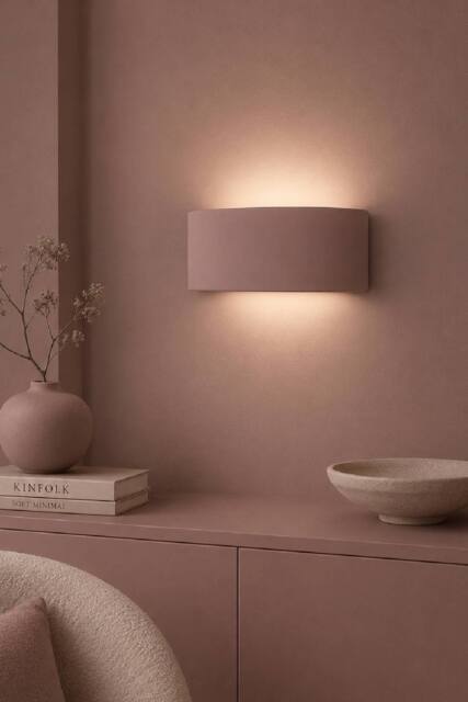 ValueLights Vincent Curved Ceramic Up/Down Flush Wall Sconce Light in Dusty Pink - image 1